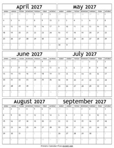 April to September 2027 Calendar