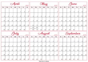 April to September Calendar 2027