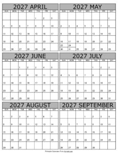 Calendar 2027 April to September