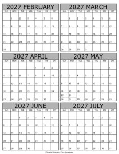 Calendar 2027 February to July