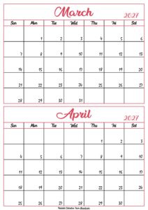 Calendar 2027 March April