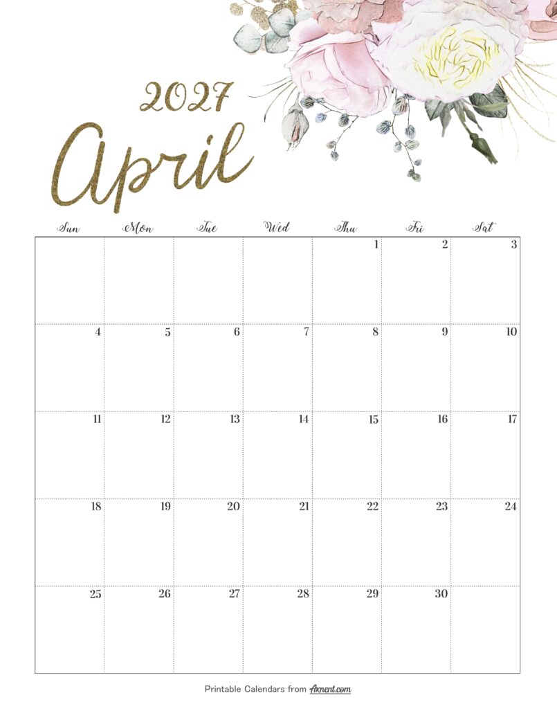Calendar April 2027 Cute