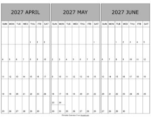 Calendar April May June 2027