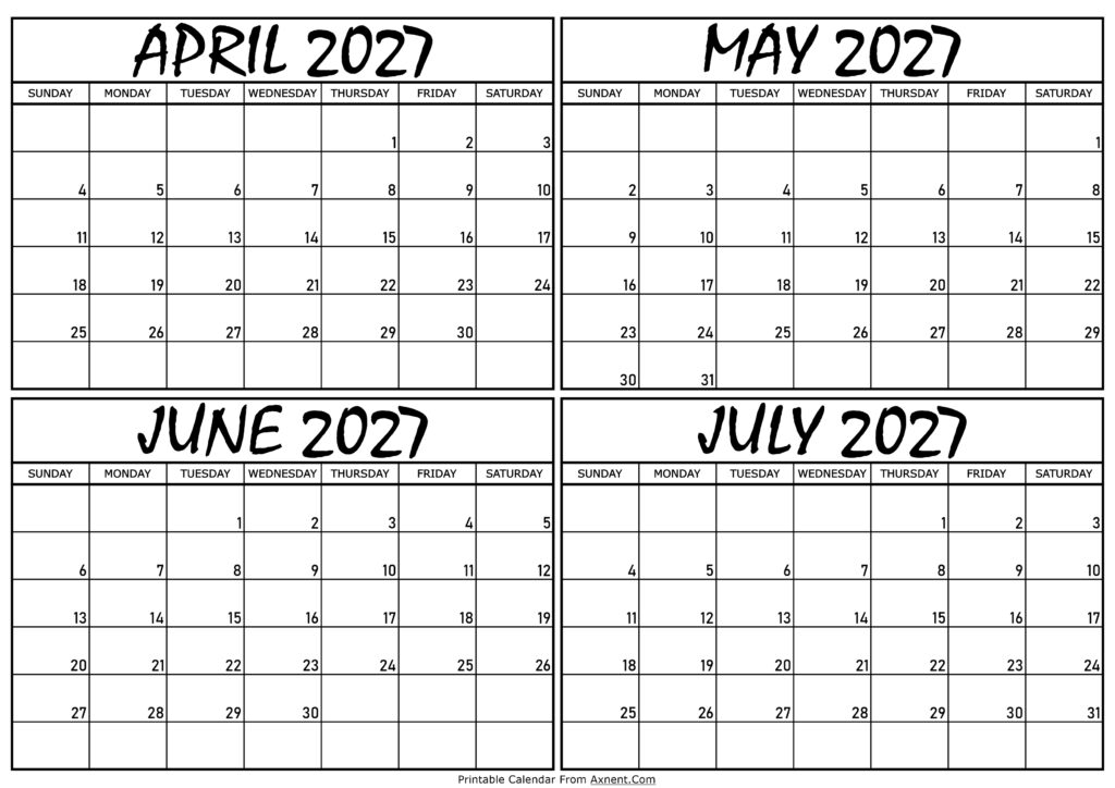 Calendar April to July 2027