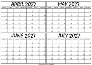 Calendar April to July 2027