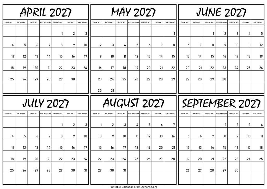 Calendar April to September 2027