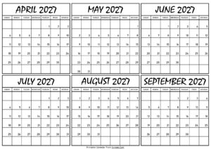 Calendar April to September 2027