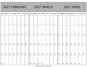 Calendar February March April 2027