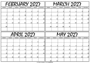 Calendar February to May 2027