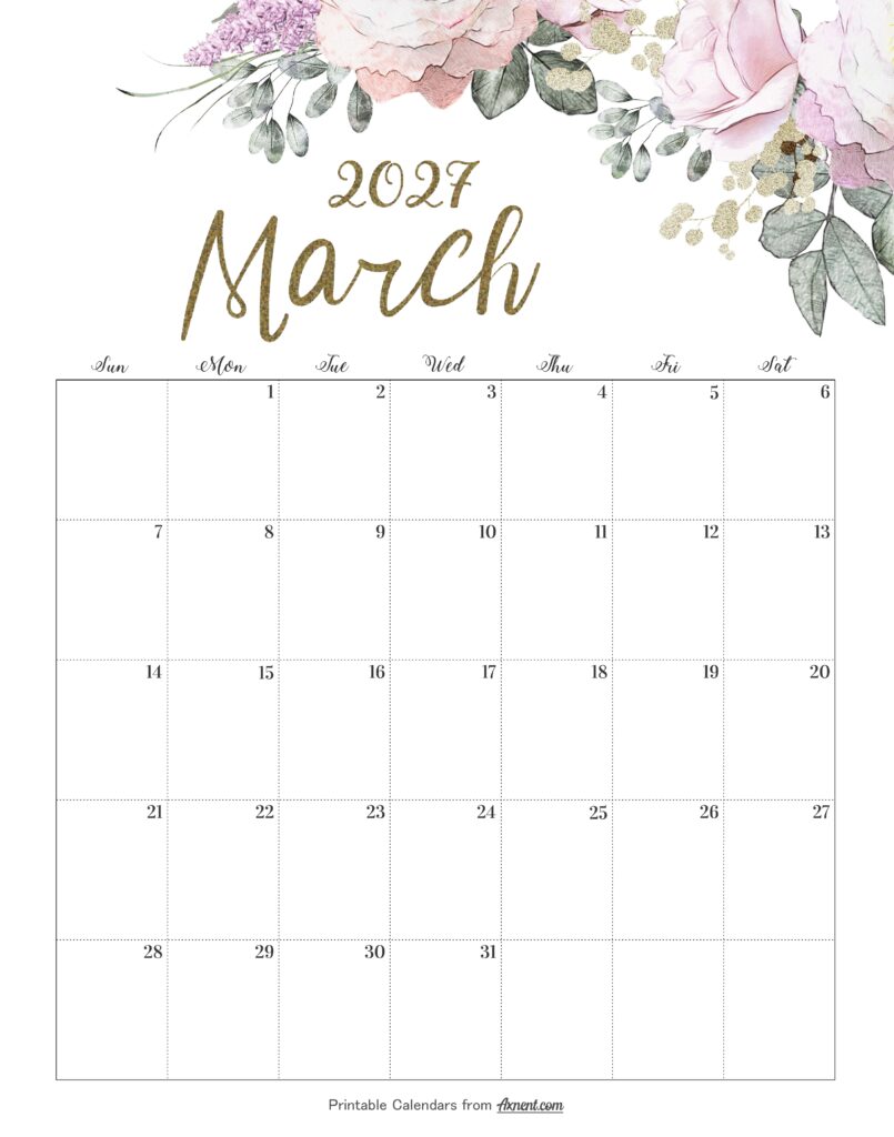 Calendar March 2027 Cute