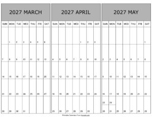 Calendar March April May 2027