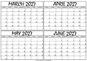 Calendar March to June 2027