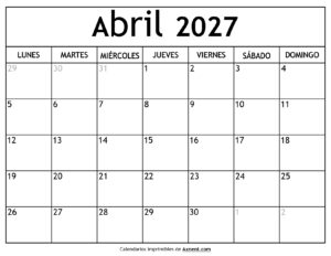 Calendario Abril 2027