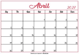 Calendário Abril 2027