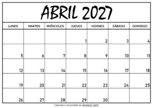 Calendario Abril 2027 Para Imprimir