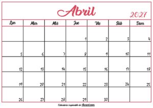 Calendario En Blanco Abril 2027
