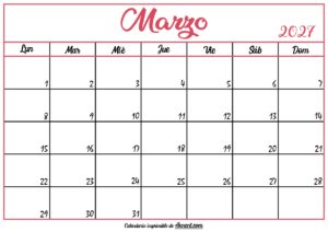 Calendario En Blanco Marzo 2027