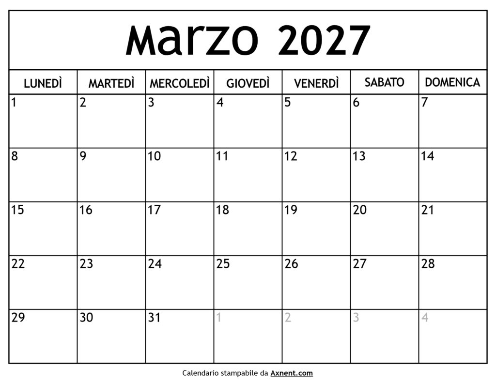 Calendario Marzo 2027