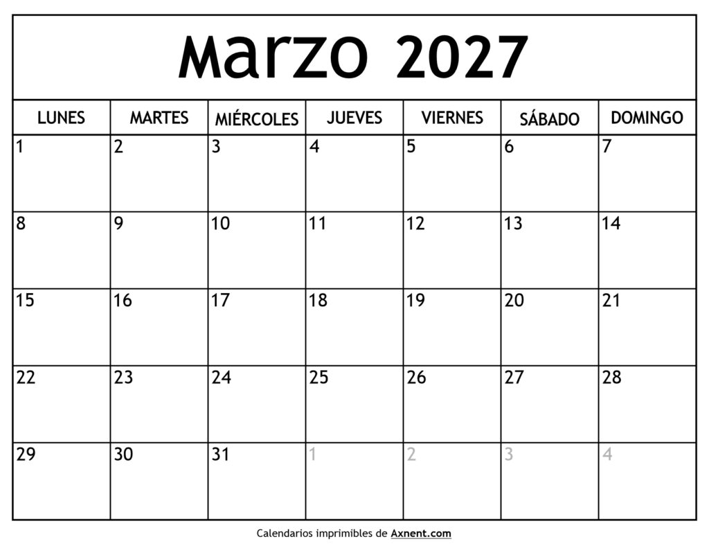 Calendario Marzo 2027