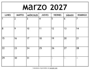 Calendario Marzo 2027