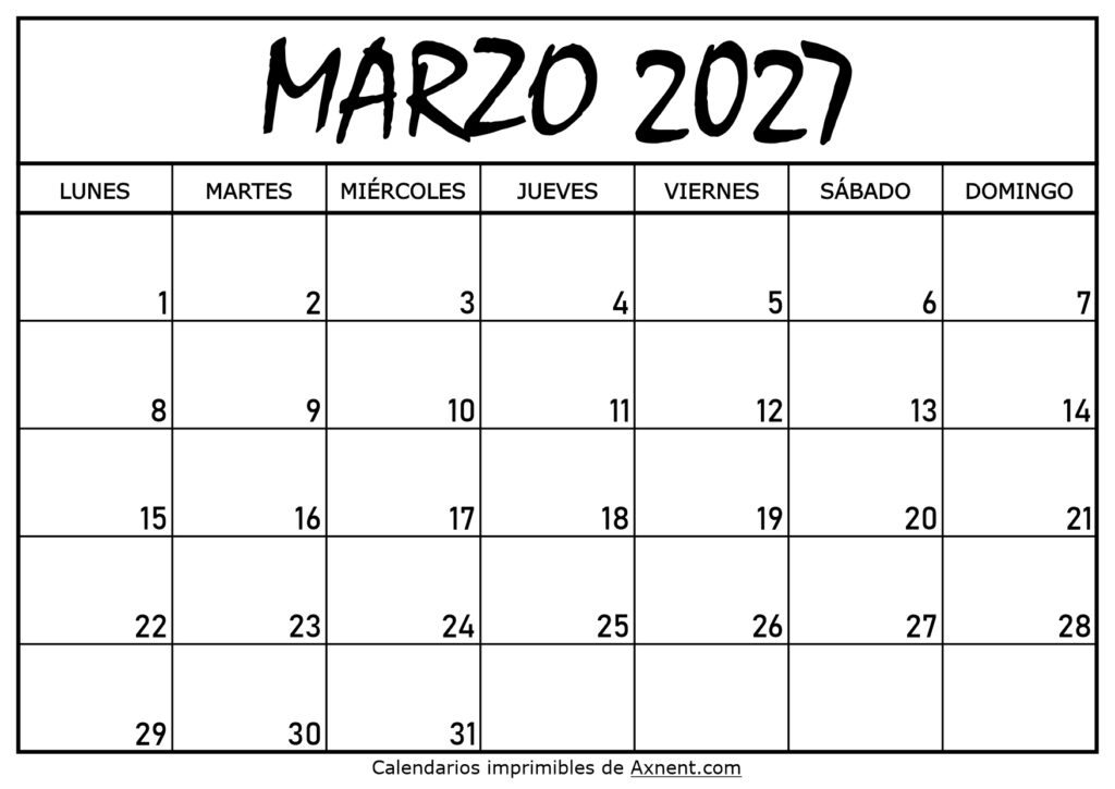 Calendario Marzo 2027 Para Imprimir