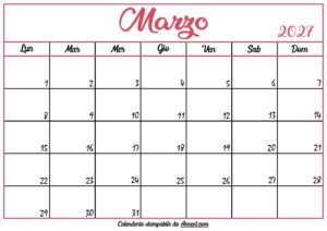 Calendario Marzo 2027 Stampabile