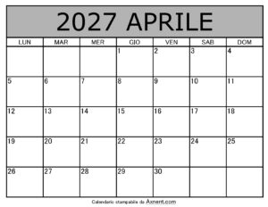 Calendario Mensile di Aprile 2027