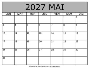 Calendrier À Imprimer Mai 2027