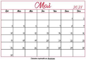 Calendrier Vierge Mai 2027