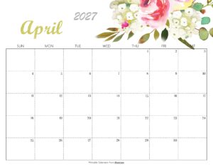 Cute April 2027 Calendar