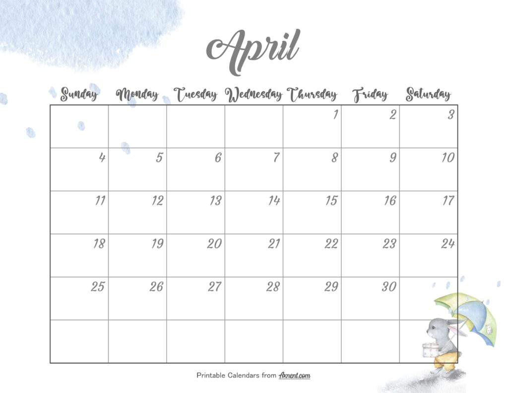 Cute April Calendar 2027
