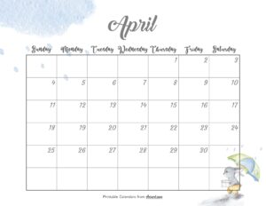 Cute April Calendar 2027