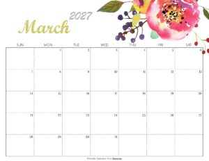 Cute March 2027 Calendar