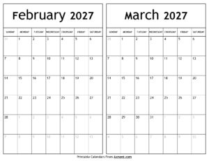 February March 2027 Calendar