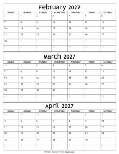 February to April 2027 Calendar