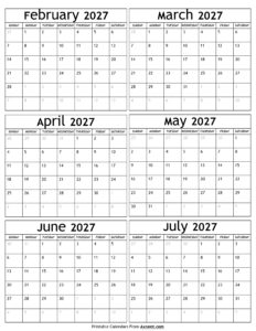 February to July 2027 Calendar