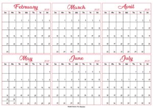 February to July Calendar 2027