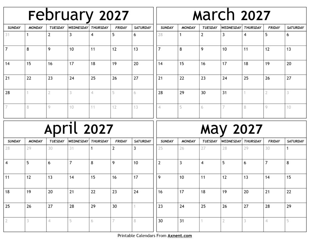 February to May 2027 Calendar
