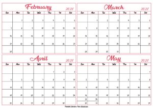 February to May Calendar 2027