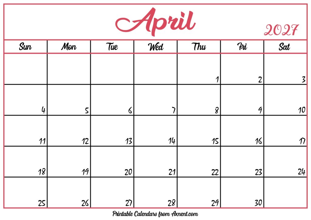 Free April Calendar 2027