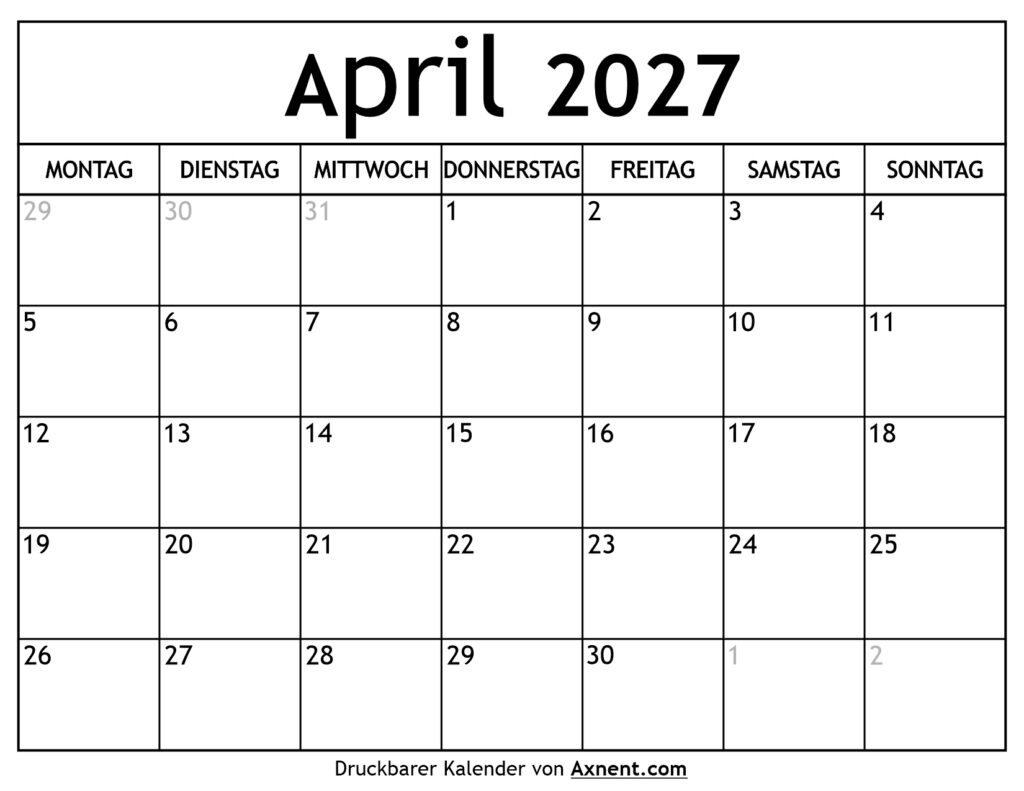 Kalender April 2027
