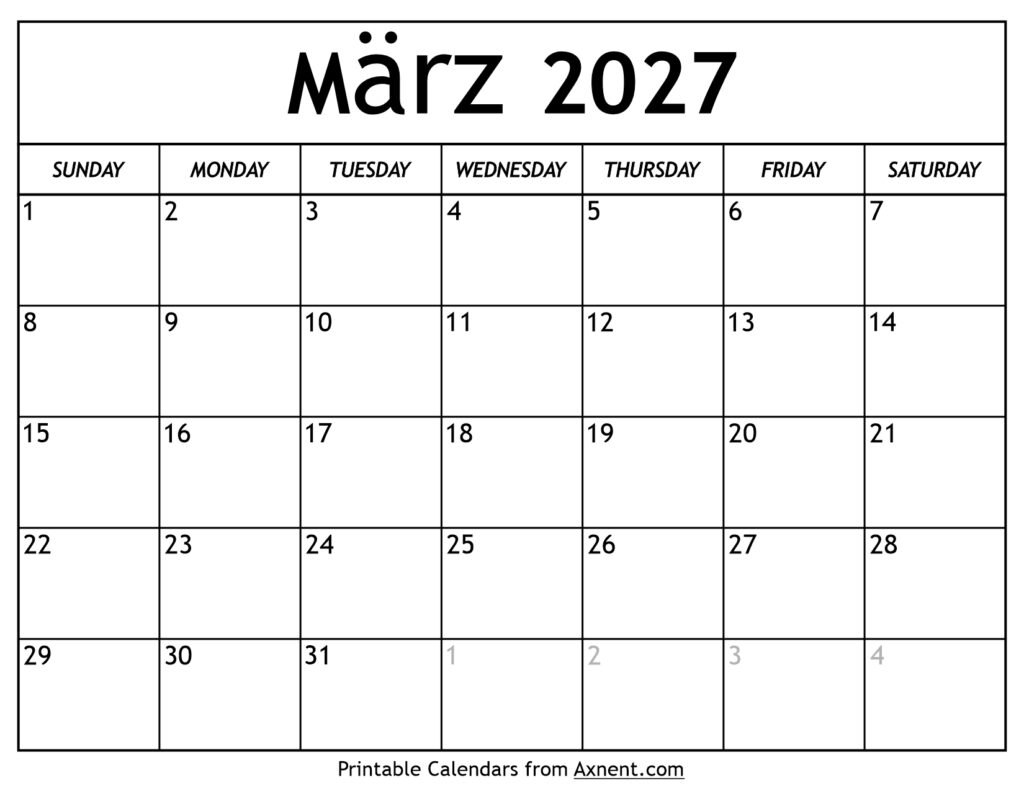 Kalender März 2027