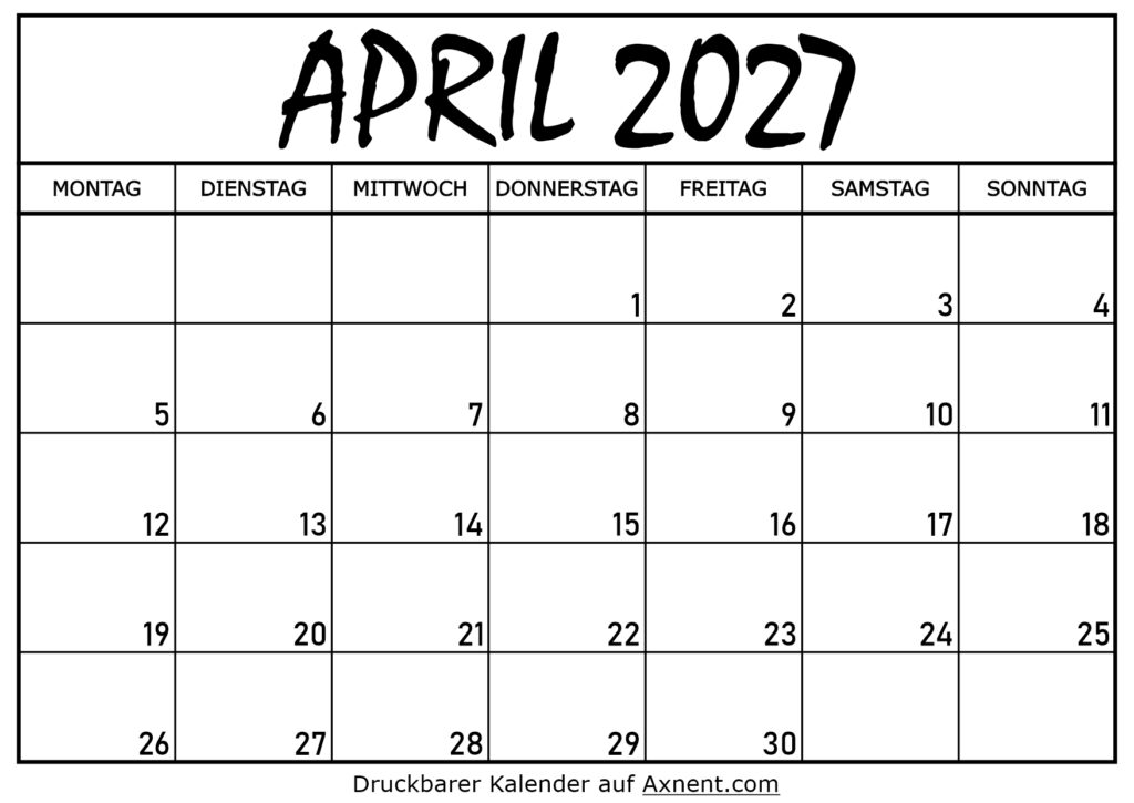 Kalender für April 2027