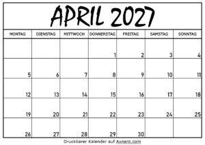 Kalender für April 2027