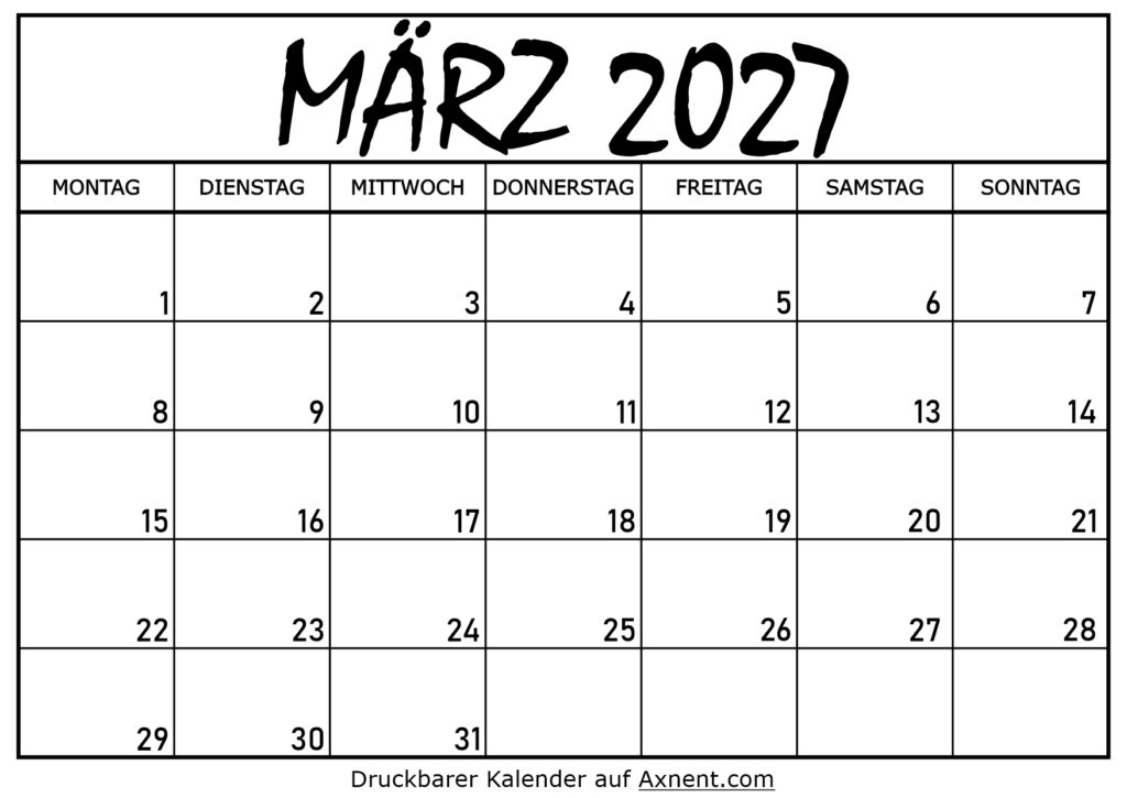 Kalender für März 2027