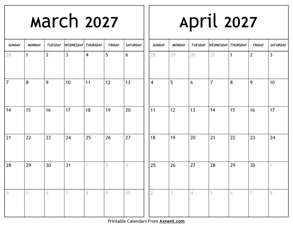 March April 2027 Calendar