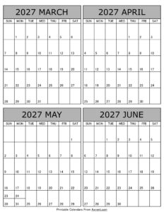 March April May June 2027 Calendar