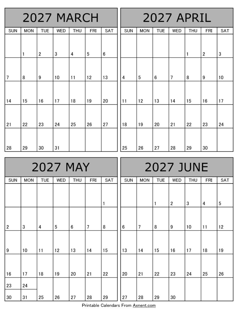 March April May June 2027 Calendar