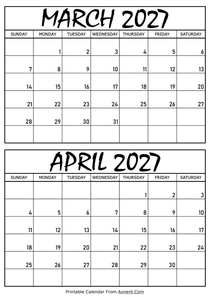 March and April 2027 Calendar
