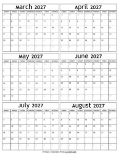 March to August 2027 Calendar